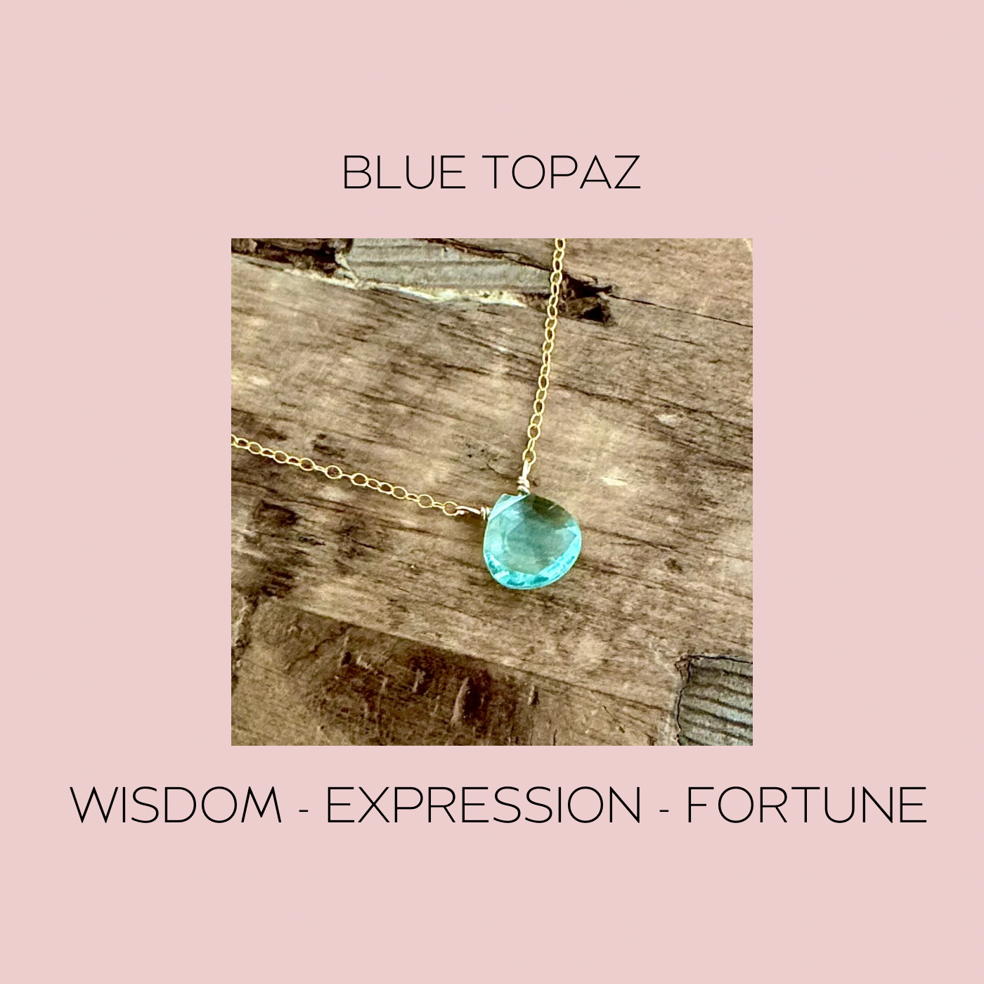 Blue Topaz Heart Drop on Chain WISDOM - EXPRESSION - FORTUNE