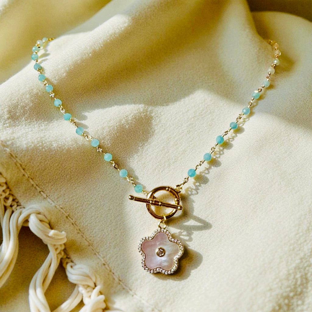 Semi-precious Stone Chain with Safety Pin and Charm (Multiple Chain & Charm Options)