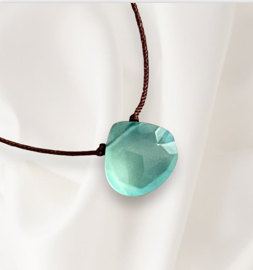 Chalcedony Heart Drop on Cord  HARMONY - BALANCE - CREATIVITY