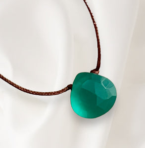 Green Onyx Heart Drop on Cord  CALM - FOCUS - VITALITY