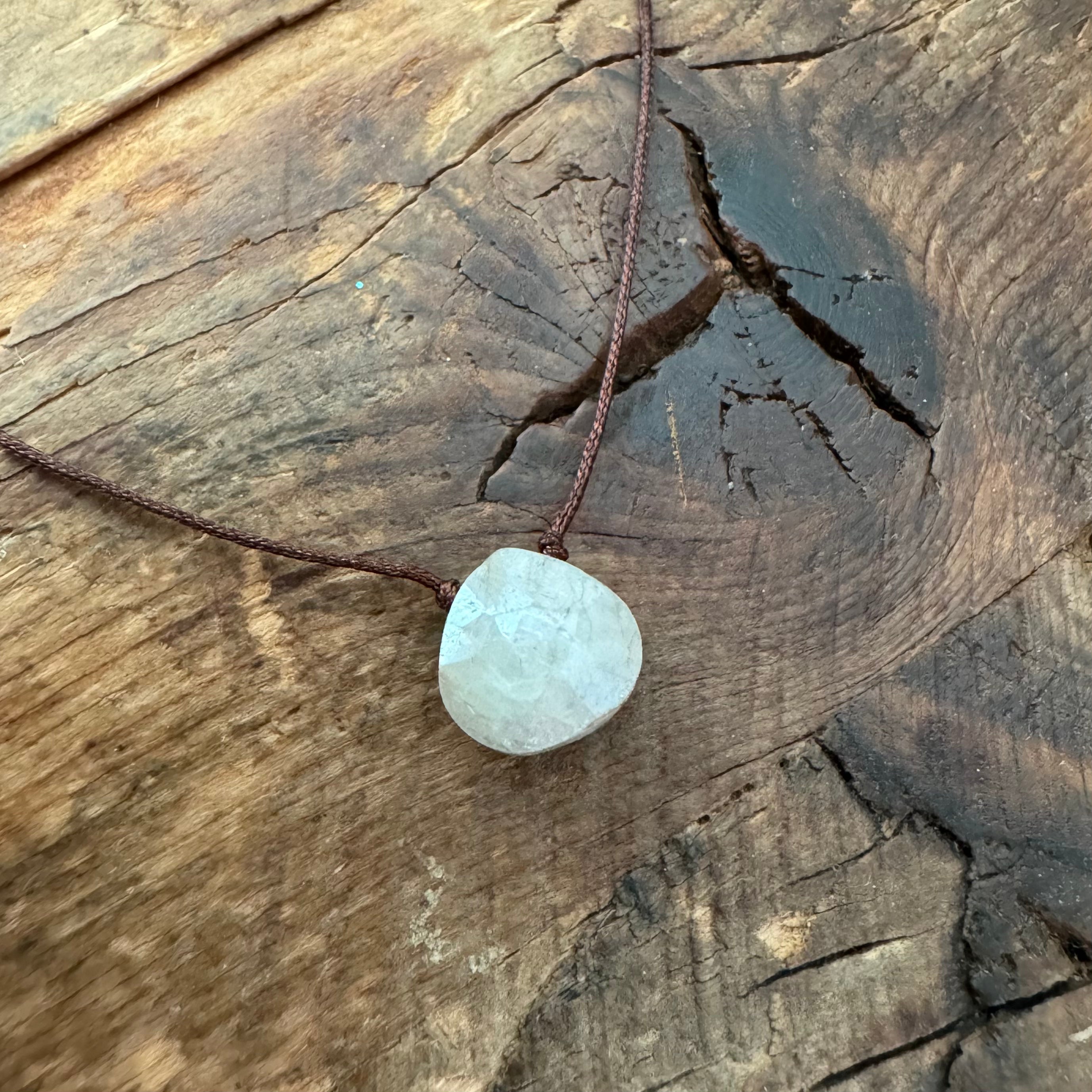 Silverite (Mystic Moonstone) Heart Drop on Cord LOVE - CONFIDENCE - STRENGTH