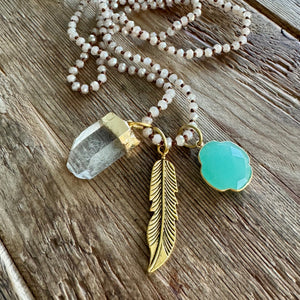 Quartz and Chalcedony Amulet Convertible Necklace