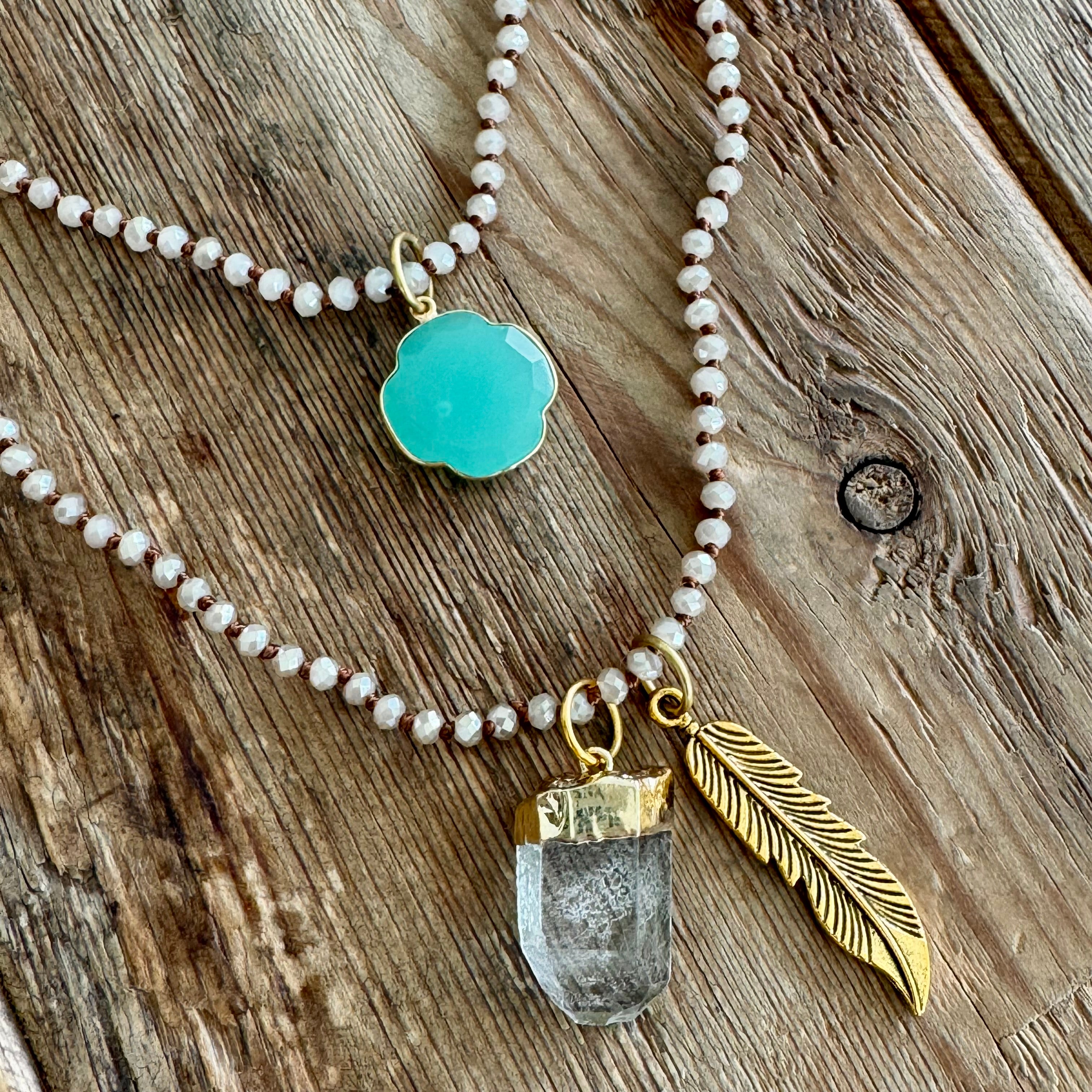 Quartz and Chalcedony Amulet Convertible Necklace