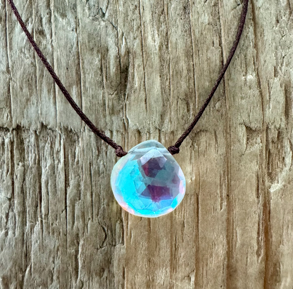 Rainbow Quartz Heart Drop on Cord HOPE - CREATIVITY - LUCK