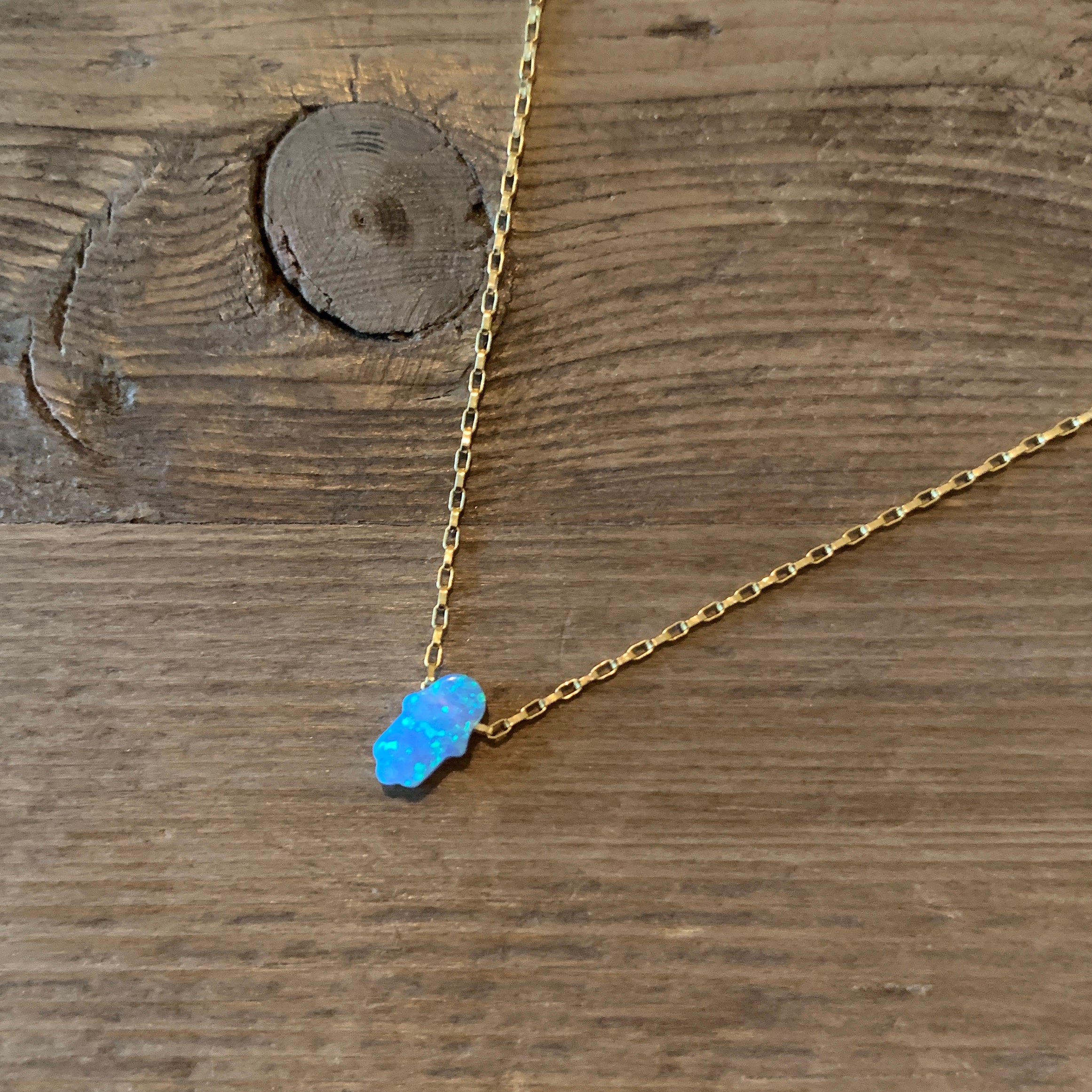Tiny Hamsa Necklace in Aqua
