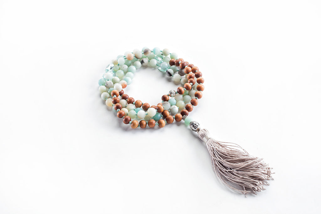 Amazonite and Blue Topaz with Sandalwood Mala